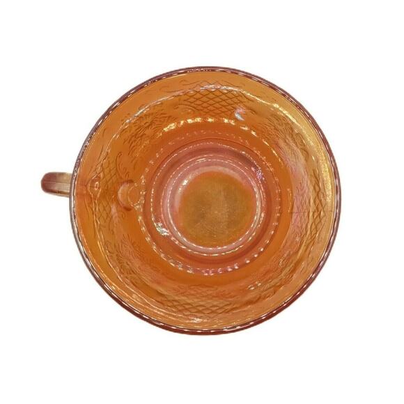 Vintage Carnival Glass Cup Saucer Marigold Amber Floral Lattice MCM Decor VTG - Picture 9 of 12